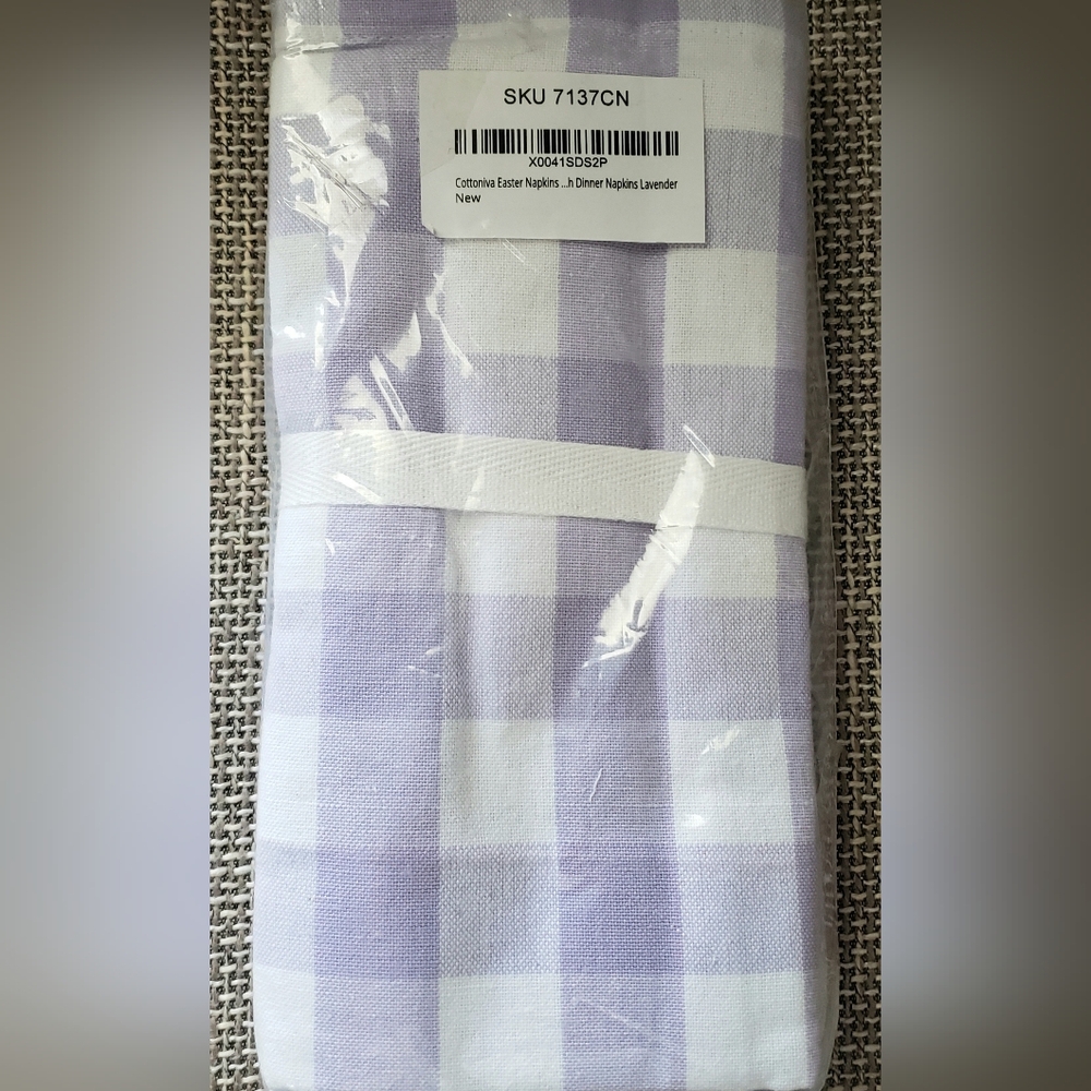 Cottoniva Lavender and White Checkered Napkins Set - Picture 5 of 6
